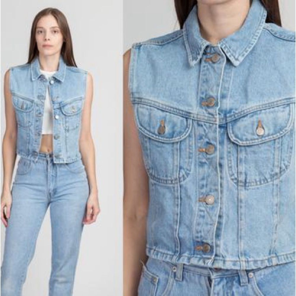GAP Motorcycle Retro Vintage 90s  Punk Rock Button Closure Denim Vest Blue